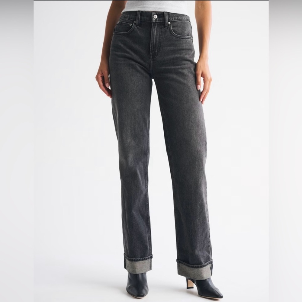 Abercrombie & Fitch Grey Black 90s Straight Ultra High Rise Denim Jeans Western